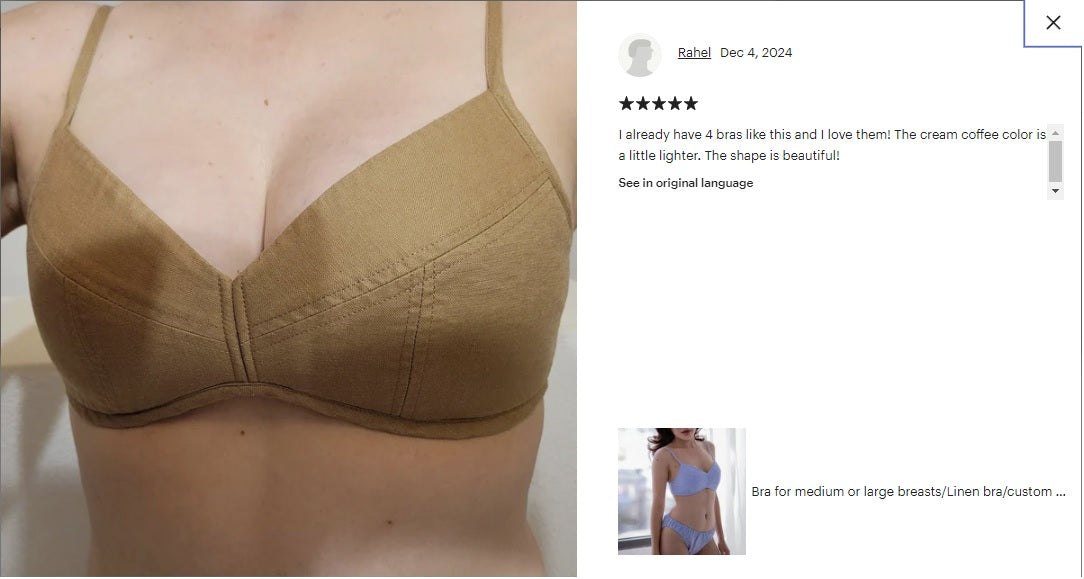 HANNAH- Linen Bra with Light Padding – No Wire, Custom Fit, Handmade Lingerie