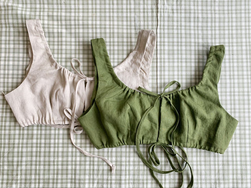 Big size bra/ linen bra top/ Custom size bra/ String linen bra /Tied linen bras/ linen bralette